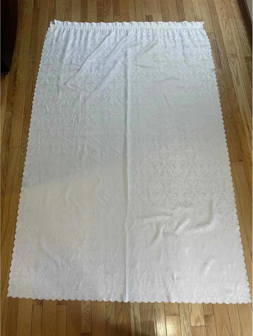 Vintage White Damask Curtains Pair 64” x 56” Rod Pocket Cottagecore